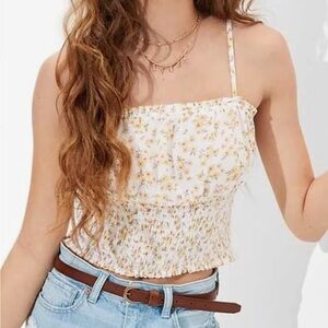 American Eagle Floral Yellow White Top